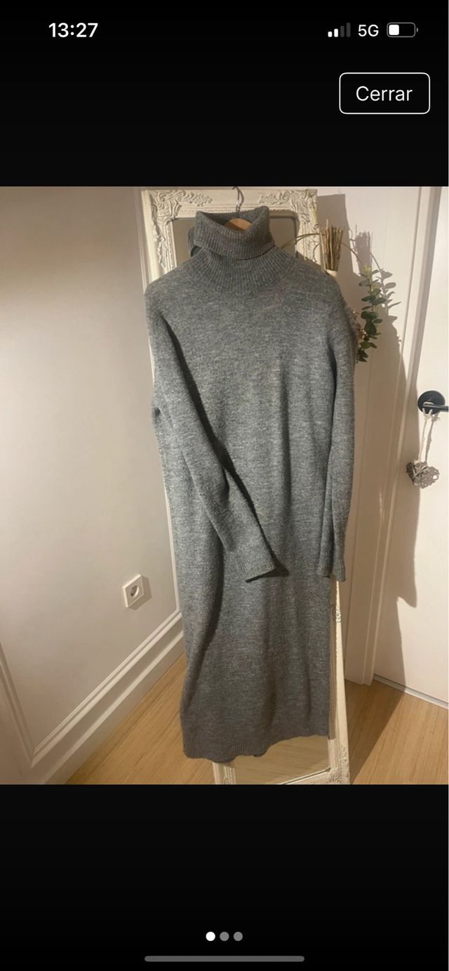 Vestido Zara Gris Cuello Alto