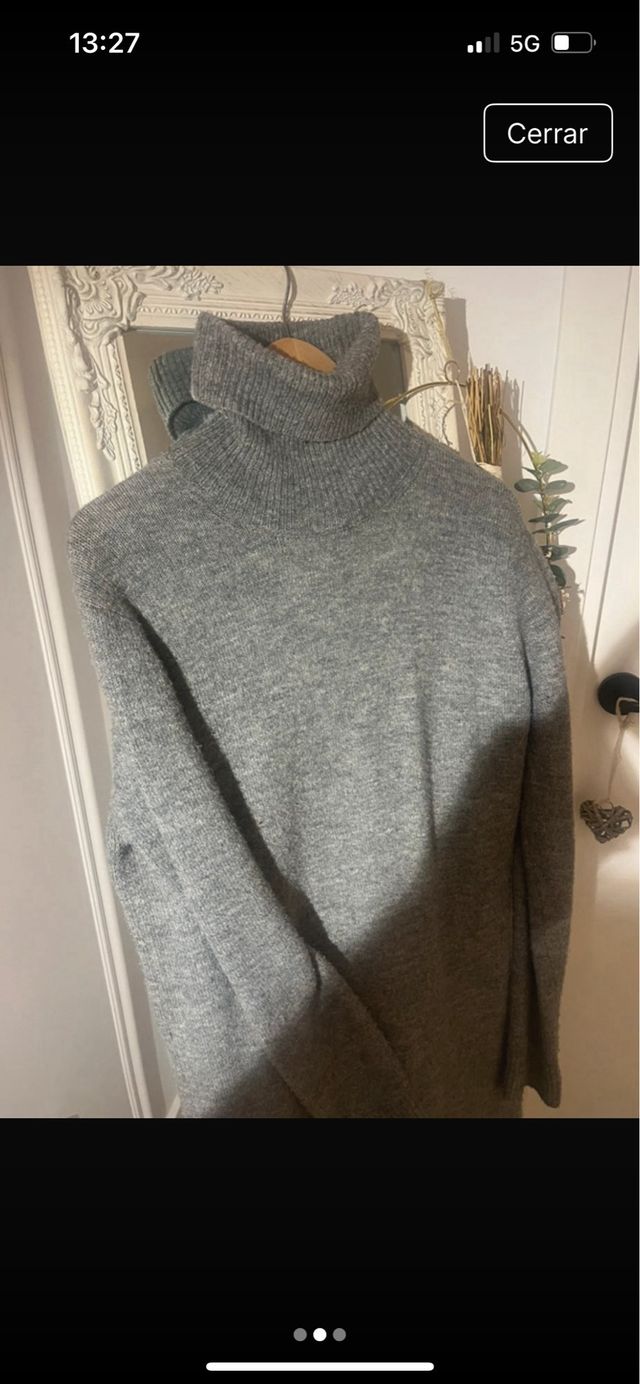 Vestido Zara Gris Cuello Alto