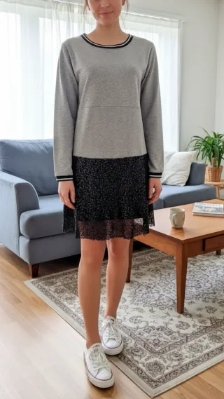 Vestido casual chic gris y negro