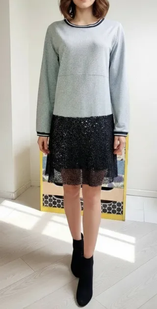 Vestido casual chic gris y negro
