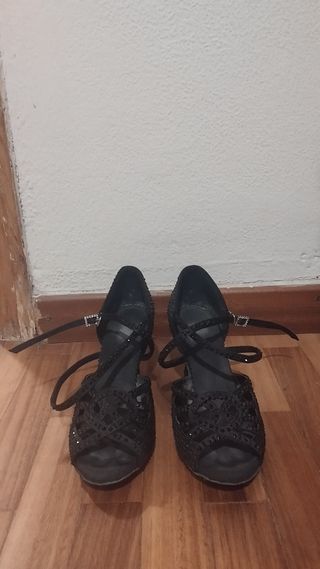 Zapatos de baile negros con pedrería T35, tacón7,5