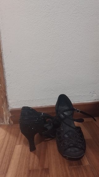 Zapatos de baile negros con pedrería T35, tacón7,5