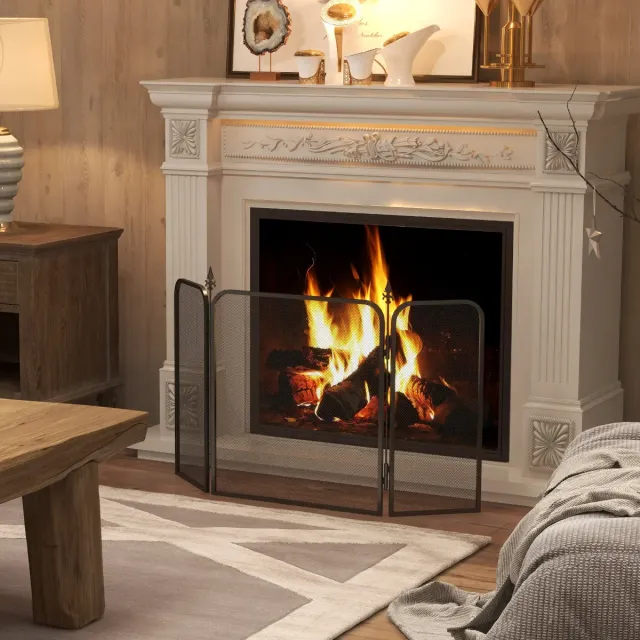 Protector de chimenea metálico negro