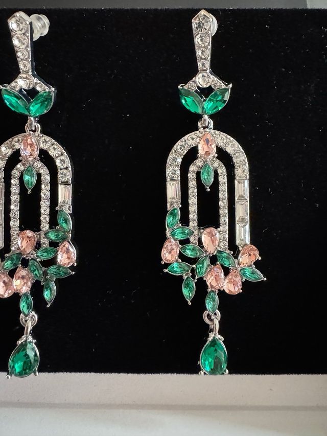 Brincos Art Deco Verdes e Rosas