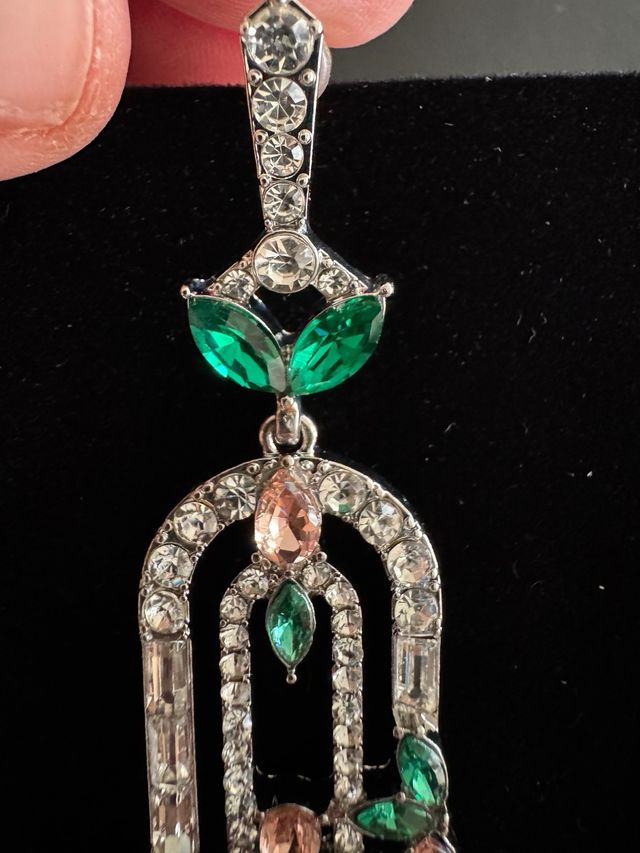 Brincos Art Deco Verdes e Rosas