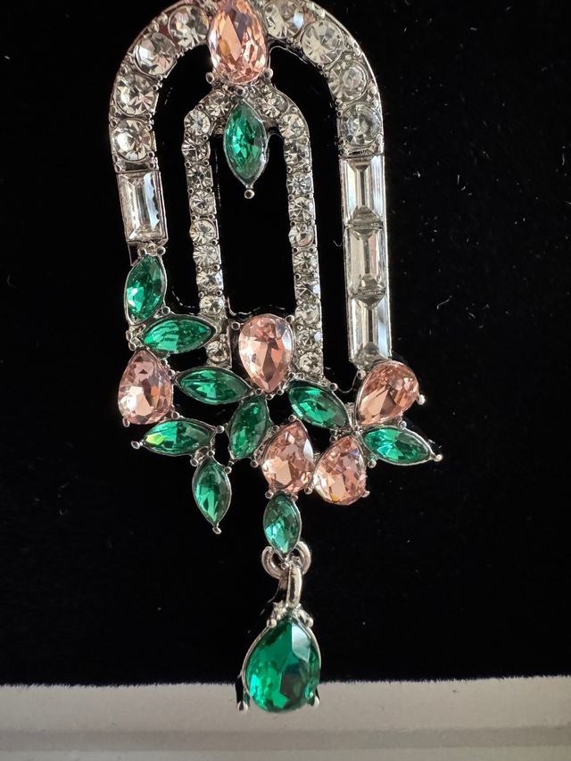 Brincos Art Deco Verdes e Rosas