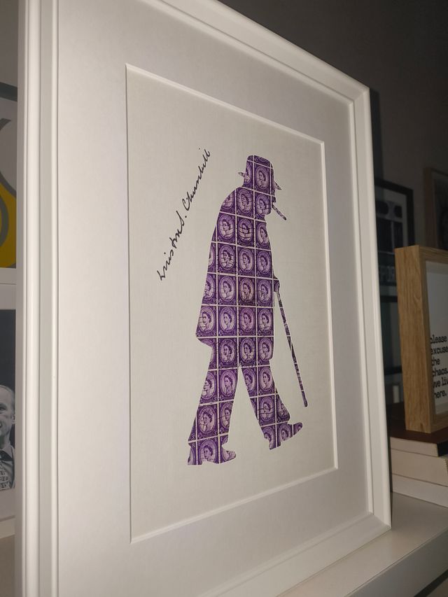 Quadro Churchill francobolli vintage