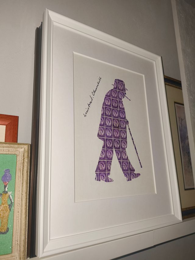 Quadro Churchill francobolli vintage