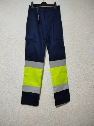 Pantalón de trabajo azul con detalles fluorescente