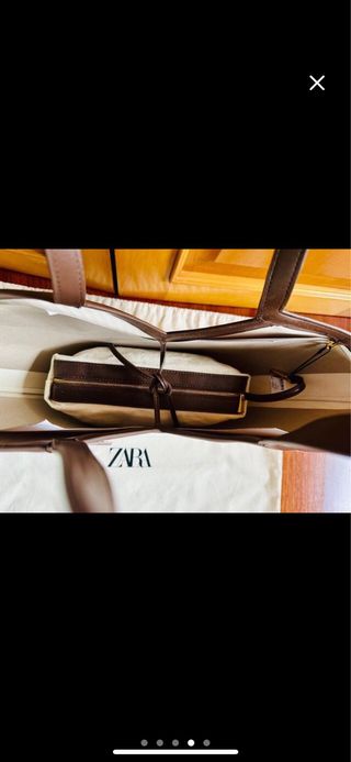 Bolso Zara shopper lona beige y marrón