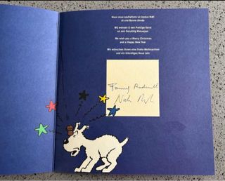 Tintin Tarjeta Felicitación 2000 Firmada