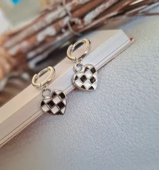 Pendientes Corazón Plata Ajedrez
