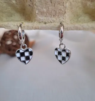 Pendientes Corazón Plata Ajedrez