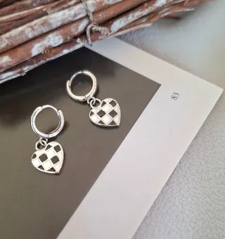 Pendientes Corazón Plata Ajedrez