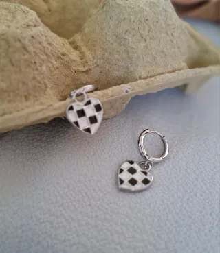 Pendientes Corazón Plata Ajedrez