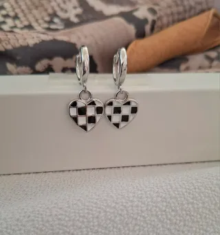 Pendientes Corazón Plata Ajedrez