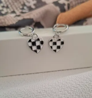 Pendientes Corazón Plata Ajedrez