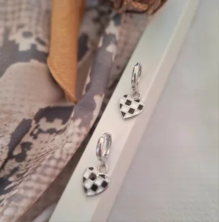 Pendientes Corazón Plata Ajedrez