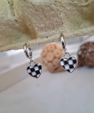 Pendientes Corazón Plata Ajedrez