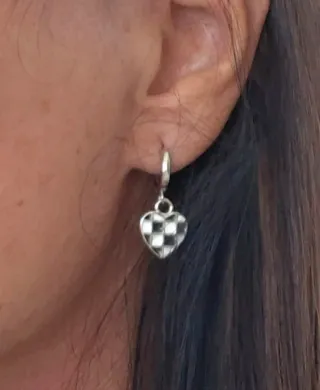 Pendientes Corazón Plata Ajedrez