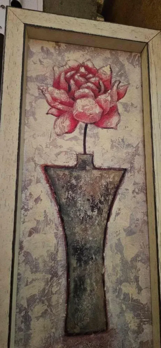 Cuadro pintado a mano rosa roja