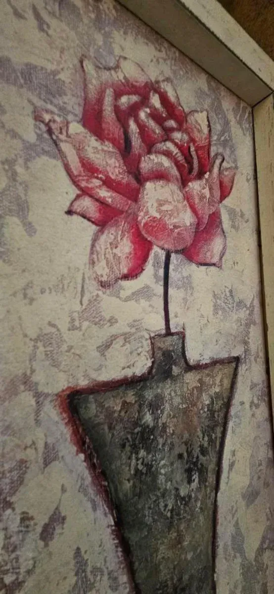 Cuadro pintado a mano rosa roja