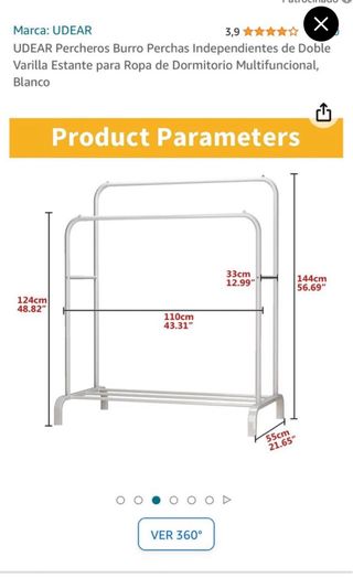 Porta abiti a doppia barra in metallo bianco