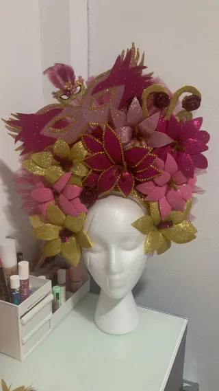 Disfraz Máscara Flores Rosa y Dorado