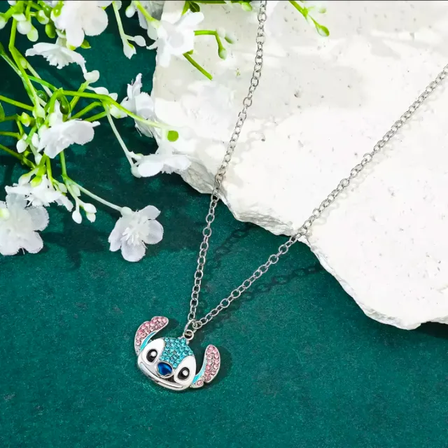 Collana Disney Stitch con strass blu e rosa