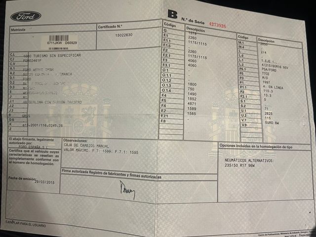 Ford Mondeo 2.0CDTI 150CV MOD TITANUIN ETIQUETA C