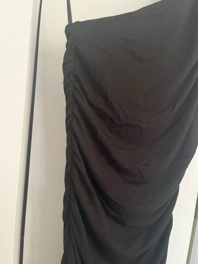 Vestido largo negro drapeado Shein