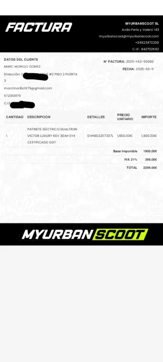 Patinete Dualtron Víctor Luxury 3 meses uso