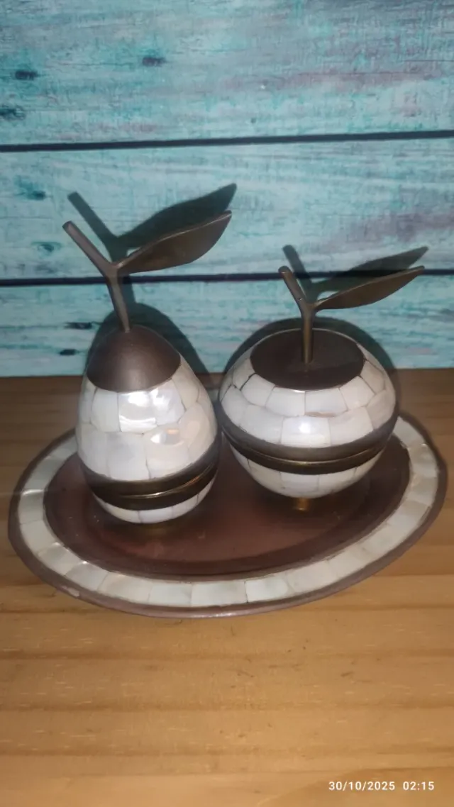 Juego decoración nacar +posavasos y cajita