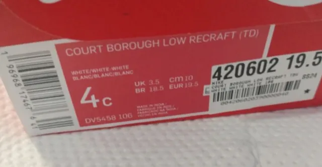 Tenis Nike Court Borough Blancos Talla 19.5