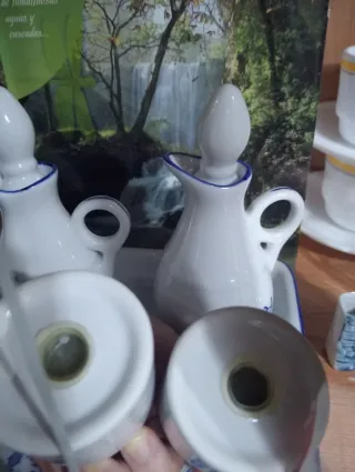 Set di contenitori per olio, aceto, sale e pepe in ceramica blu e bianco