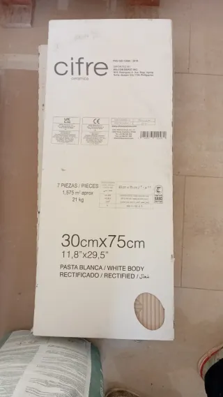 Azulejo Cifre 30x75cm Pasta Blanca Rectificado