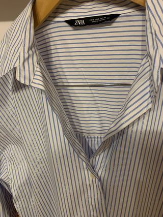 Camisa Zara rayas azul y plata Talla S