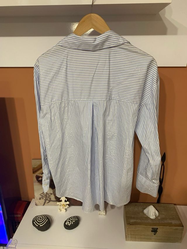 Camisa Zara rayas azul y plata Talla S
