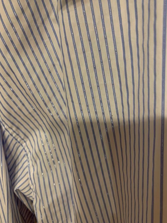 Camisa Zara rayas azul y plata Talla S