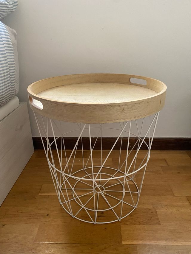 Mesa auxiliar redonda madera y metal