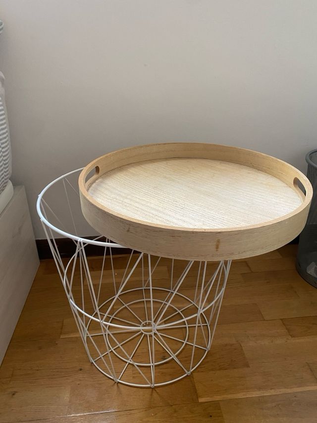 Mesa auxiliar redonda madera y metal