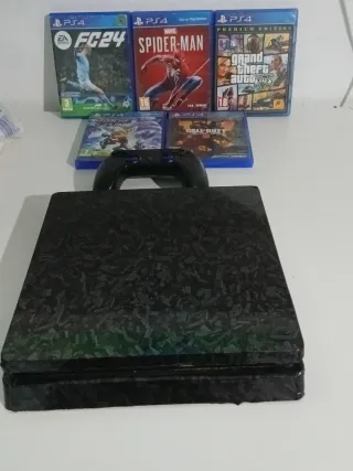 PS4 Slim Negra + 5 Juegos y Mando