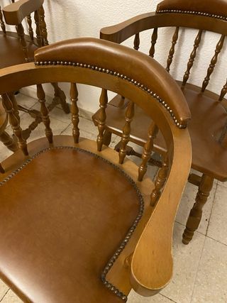 Lote 4 Sillas Windsor Vintage Madera y Cuero