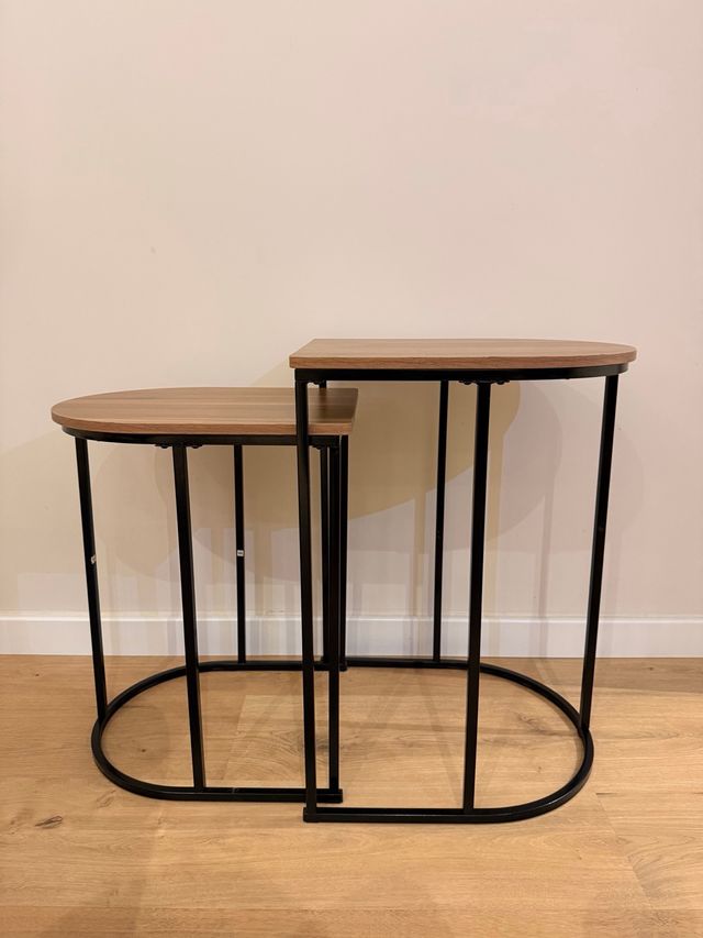 Juego 2 mesas auxiliares madera y metal