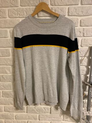 Jersey hombre rayas negro ,gris y amarillo