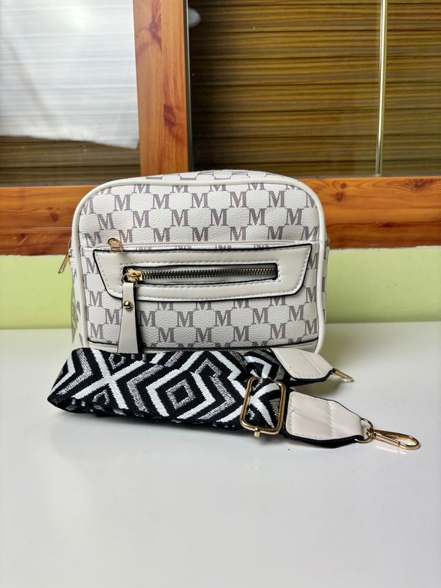 Bolso bandolera M monograma blanco