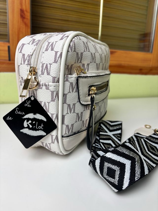 Bolso bandolera M monograma blanco
