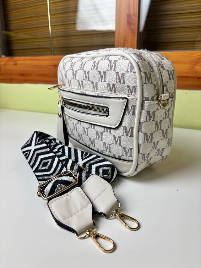 Bolso bandolera M monograma blanco