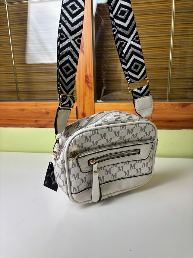 Bolso bandolera M monograma blanco
