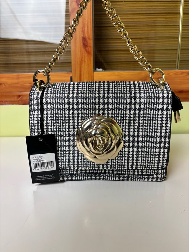 Bolso Roccobarocco Cadena Dorada Negro Blanco